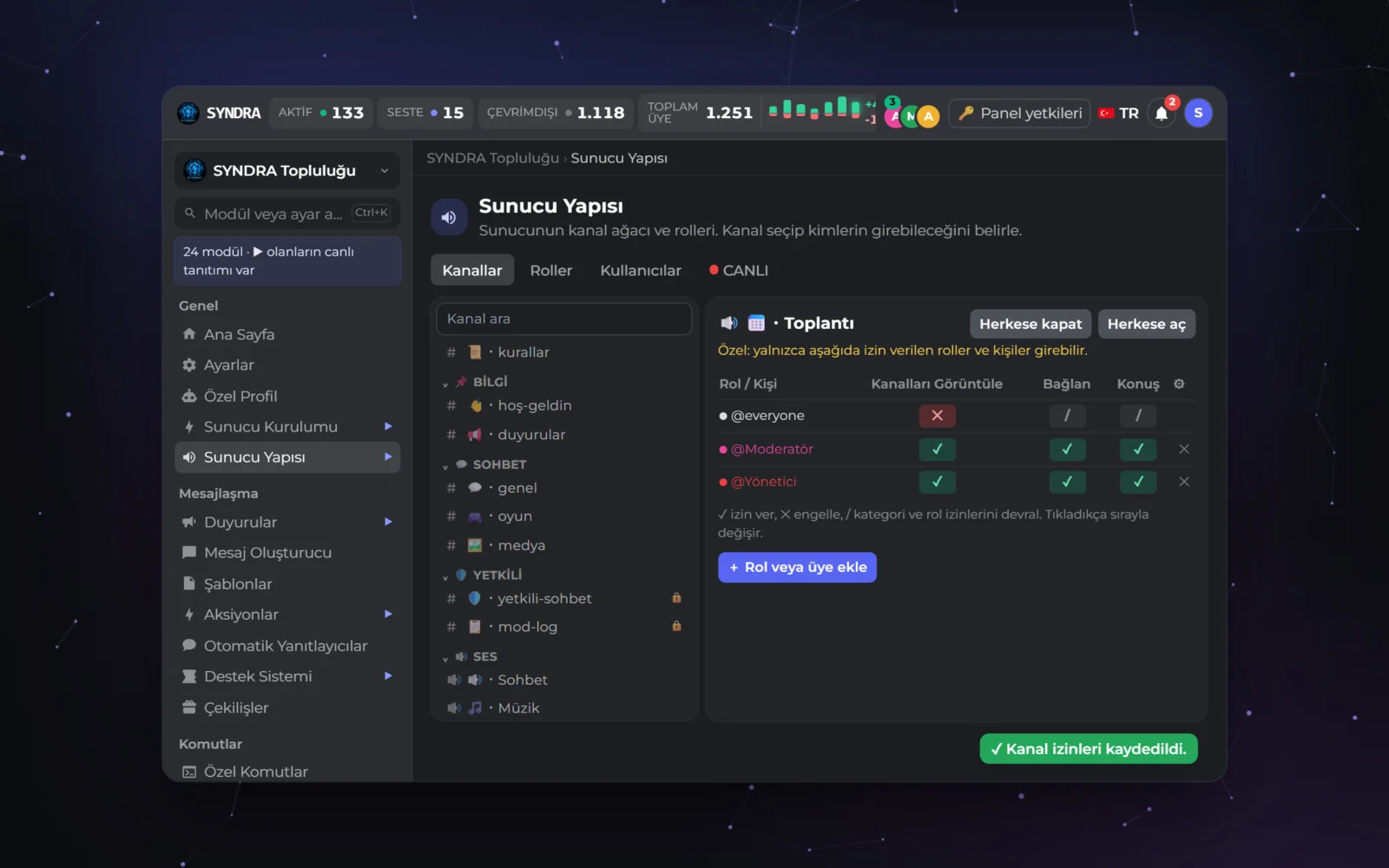 SYNDRA dashboard: Server Structure, channel permission table